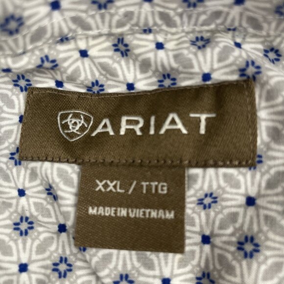Ariat Western Shirt Men’s 2XL Long Sleeve Geometric Print Button Down Blue Gray - Picture 7 of 11
